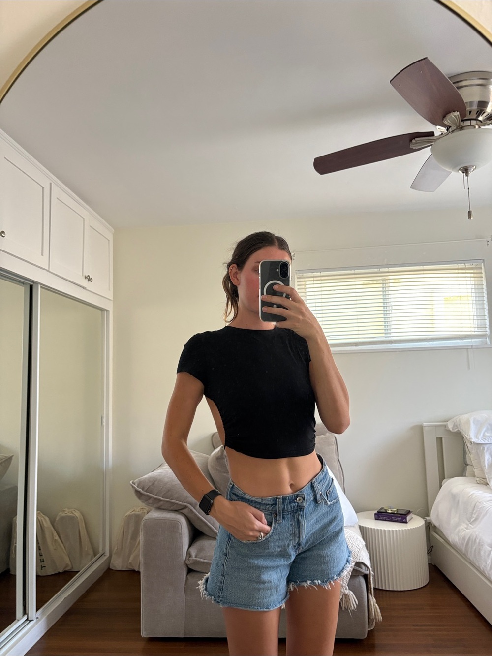 Black Cutout Crop Top - Women's Short Sleeve Casual Top